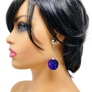 Vintage 80s NOS Large Statement Sequin Balls Purple Chunky Dangle Earrings
